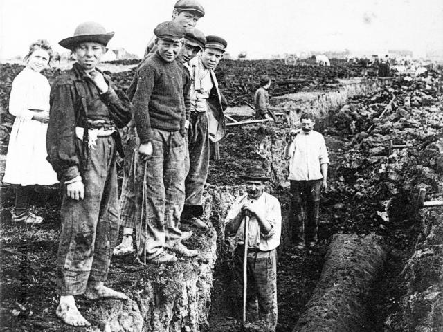 Extraction de la tourbe et découverte d’un tronc de morta. Iconographie Ancienne
