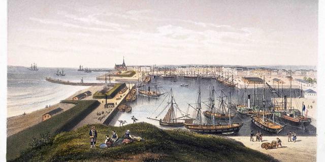 Lithographie Vue Générale Du Bassin De Saint Nazaire 1860©collection Saint Nazaire Agglomération Tourisme