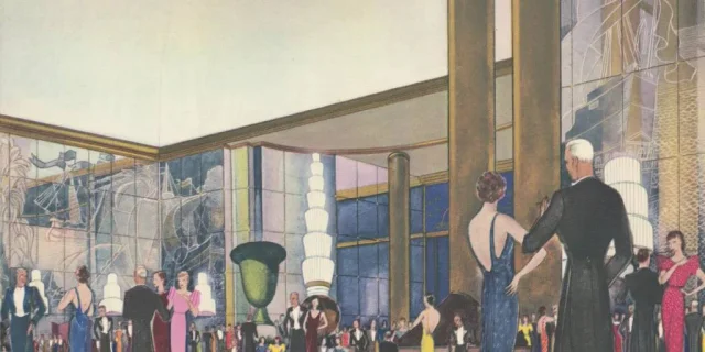 Le grand salon de première classe du paquebot Normandie (1935).